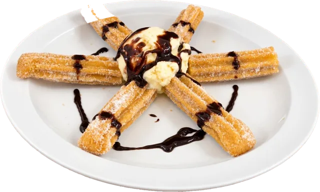 Churros rellenos with vanilla ice cream and chocolate drizzle